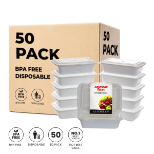 Food Storage Containers With Lids, 50 Piece Set, 24 Oz - White Color