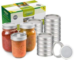 Fits BALL, KERR, American Raven Mason Jar Canning Lids and Rings |12 Set, Silver|