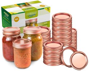 Fits BALL, KERR, American Raven Mason Jar Canning Lids and Rings |12 Set, Rose Gold|