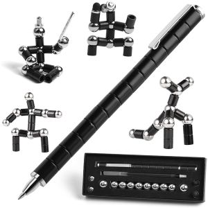 Magnetic Fidget Pen, Decompression Magnet Metal Multifunctional Deformable Writing Fidget Pen with 13 Magnetic Rings, Fidget Creative Toy Pen