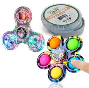 LED Light Multi-Color Crystal Fidget & Pop Hand Spinner Toys for Kids 3 Years and Up [2 Pack] Light up Fidget Finger Toys for Children