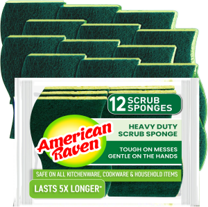 American Raven Scotch Heavy Duty Non-Scratch Multipurpose Scrub Sponge - 12 Count, Kitchen Cleaning Dish Scrub Sponge and Scouring Pad