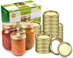 Fits Ball, Kerr, American Raven Mason Jar Canning Lids and Rings |12 Set, Gold| 