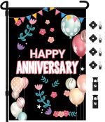 Happy Anniversary Garden Flag | Bonus Flag Pole, Wind Clip & Stopper Included, Premium Fabric, Double Sided Design